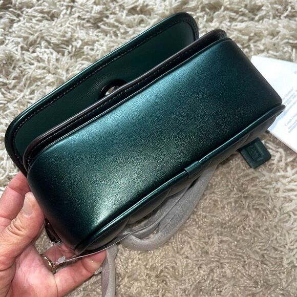NWT COACH GREEN METALLIC QUILTED LEATHER DINKY 18 SHOULDER BAG #C6622 - Picture 10 of 15